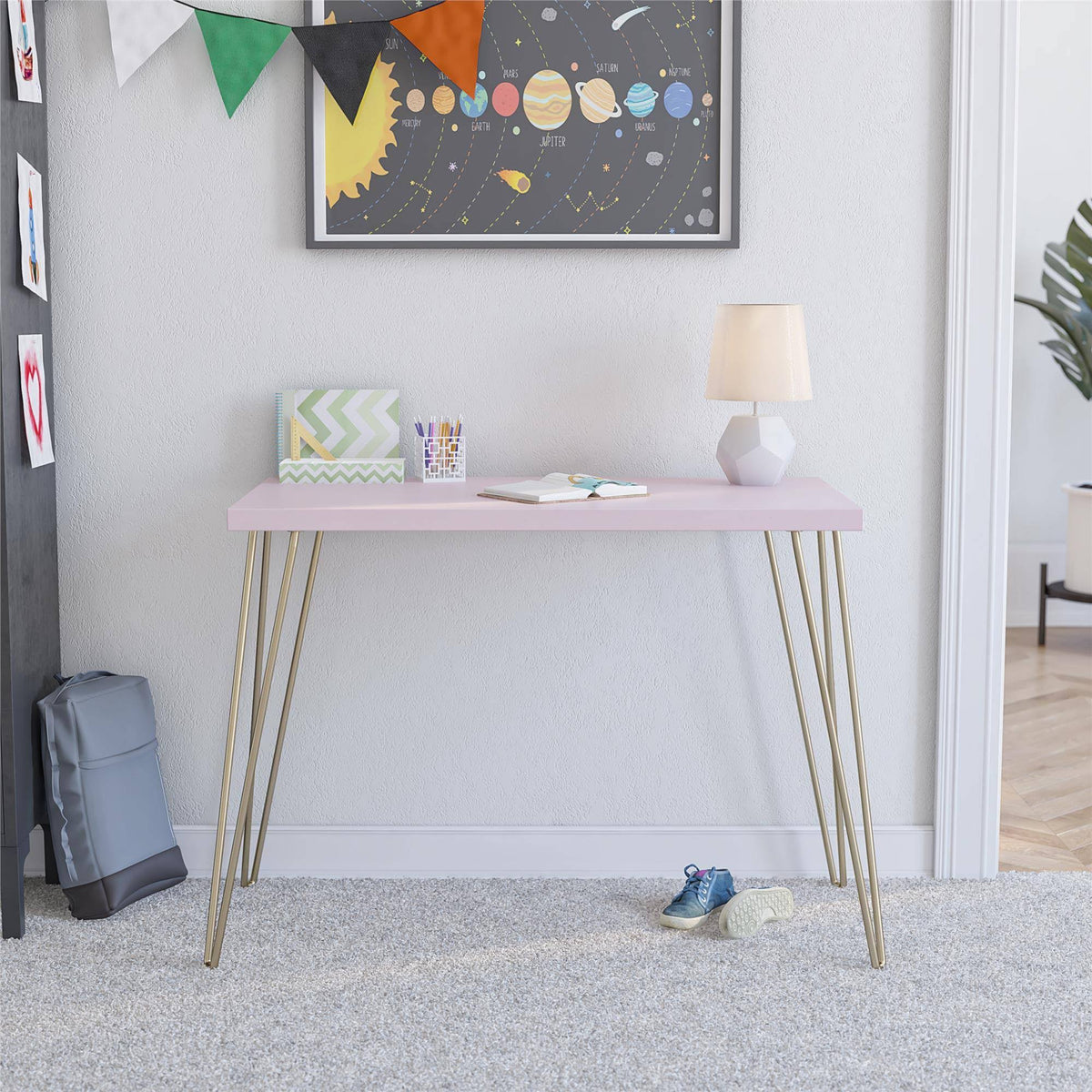 Retro Computer Desk Pink/Gold A723