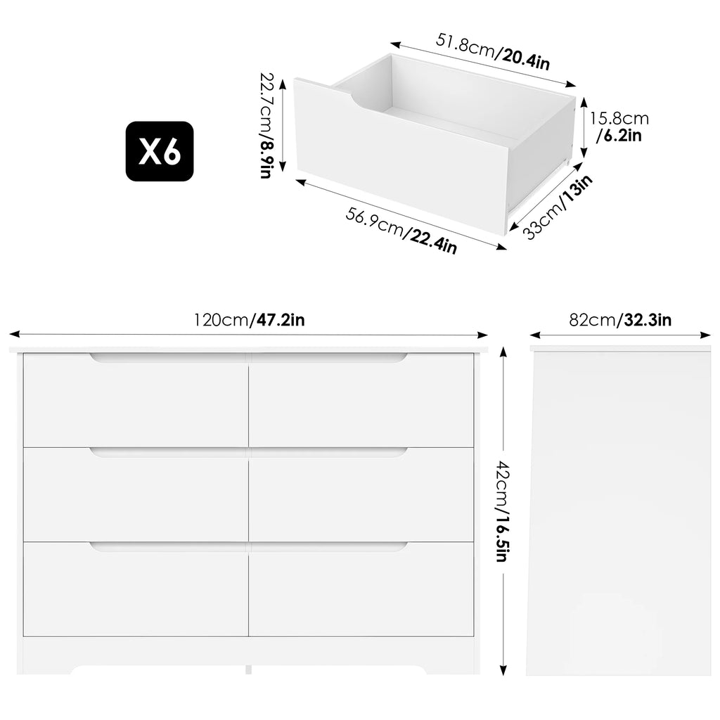 White 6 Drawer Wood Dresser A5246