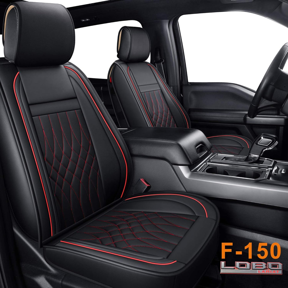 Front and Back Seat Covers Faux Leather Black & Red Full Set Y8628