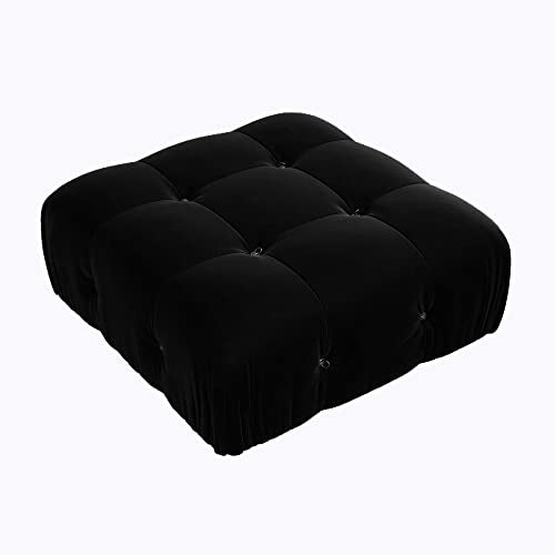 Black Velvet L-Shaped Sectional Sofa with Reversible Chaise Ottoman W68238
