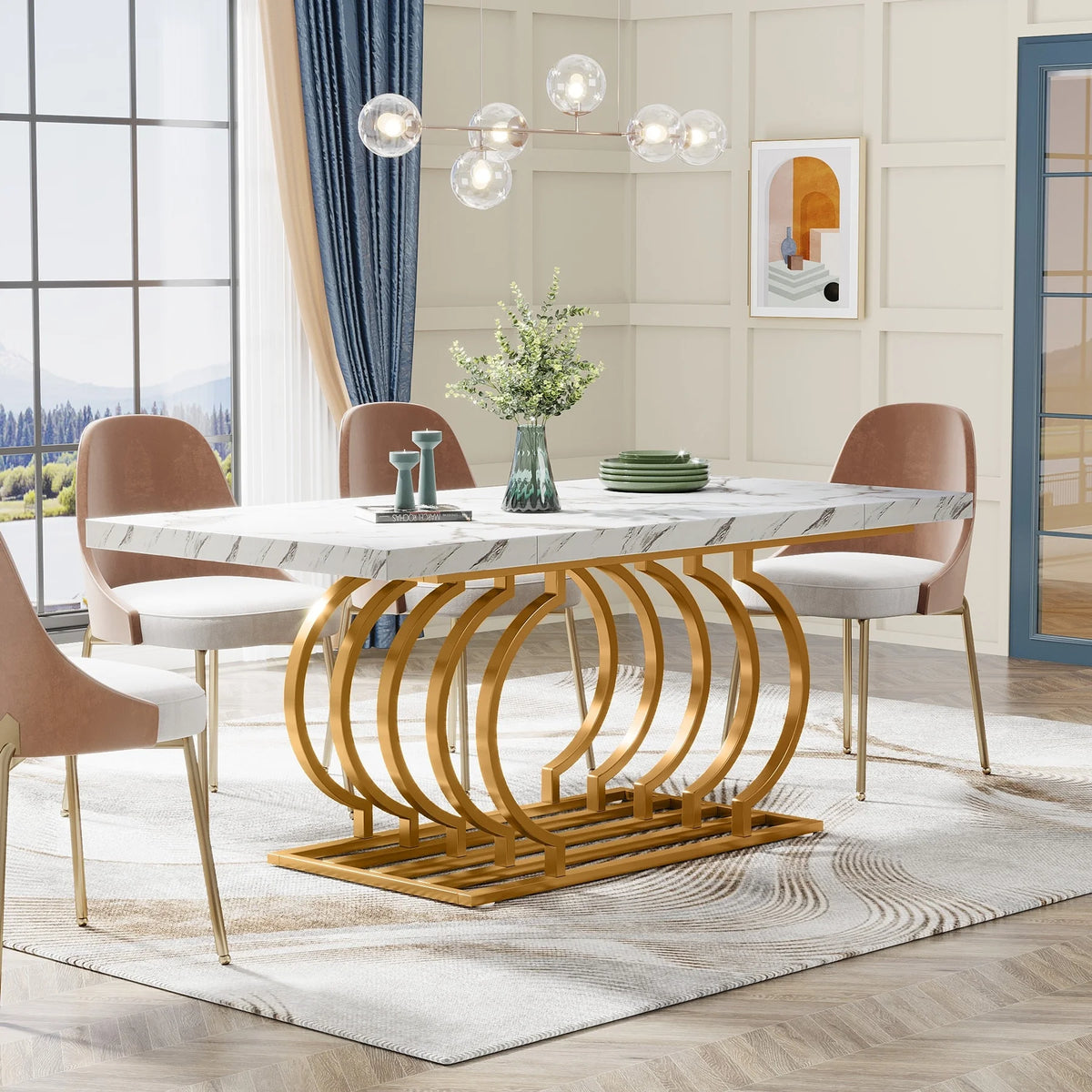 63" Faux Marble Wood Dining Table U974