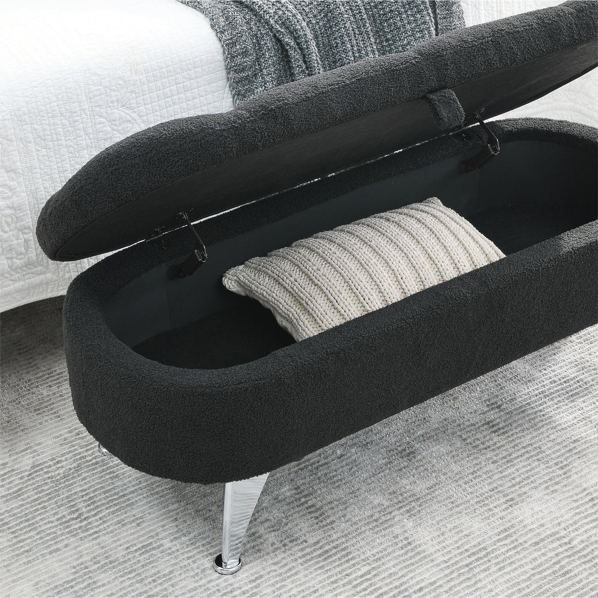 Black Teddy Storage Ottoman Bench G475