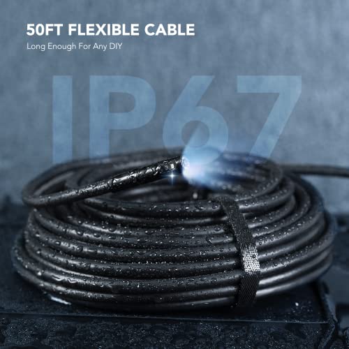 Triple Lens Sewer Inspection Camera with 50FT Semi-Rigid Cable, 5" IPS Screen, 1080P Waterproof Borescope, Carrying Case W10046