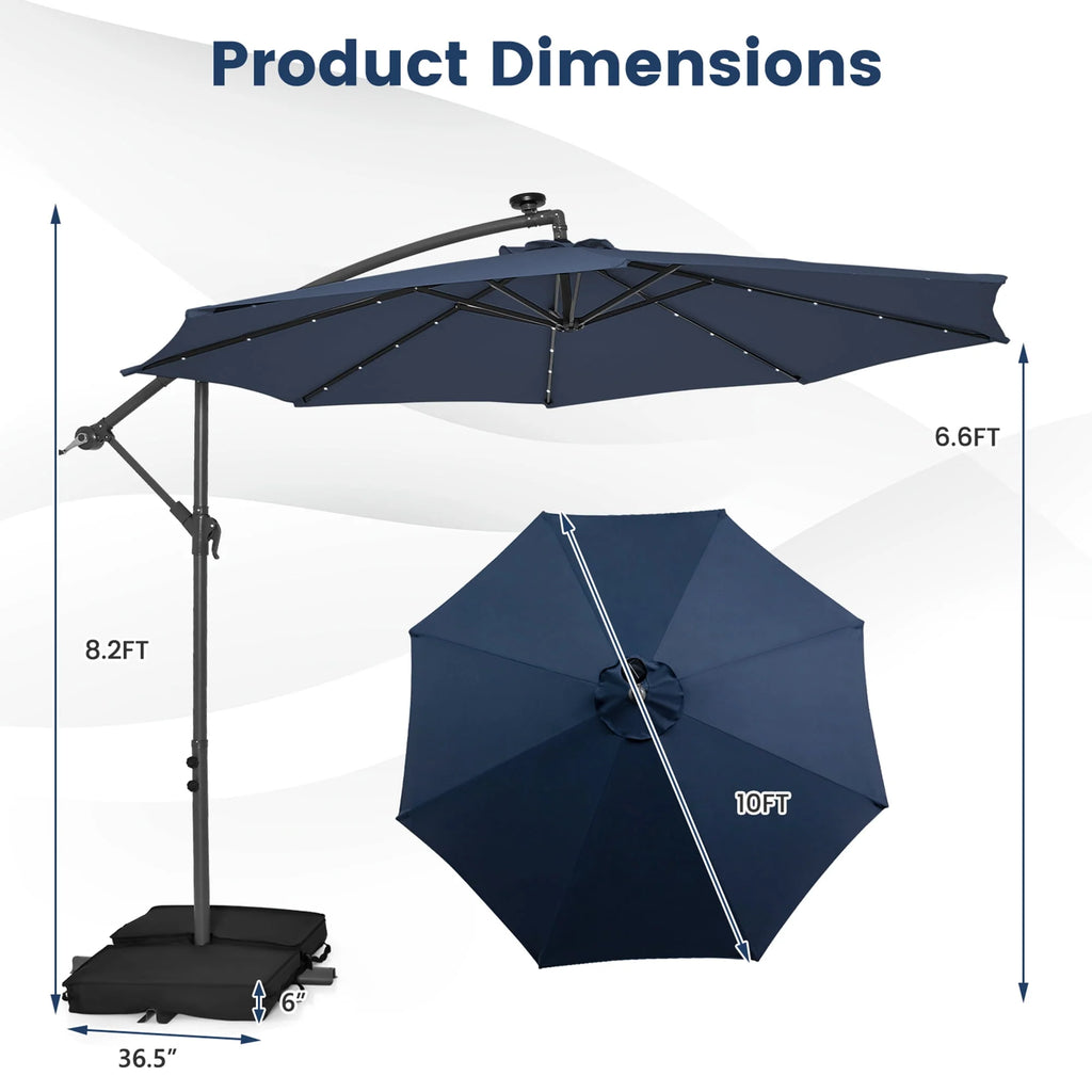10FT Hanging Offset Umbrella with 32 LED Lights G121920