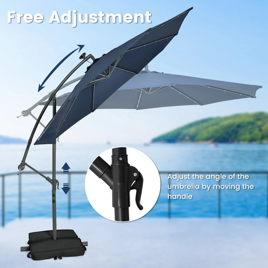 10FT Hanging Offset Umbrella with 32 LED Lights G121920