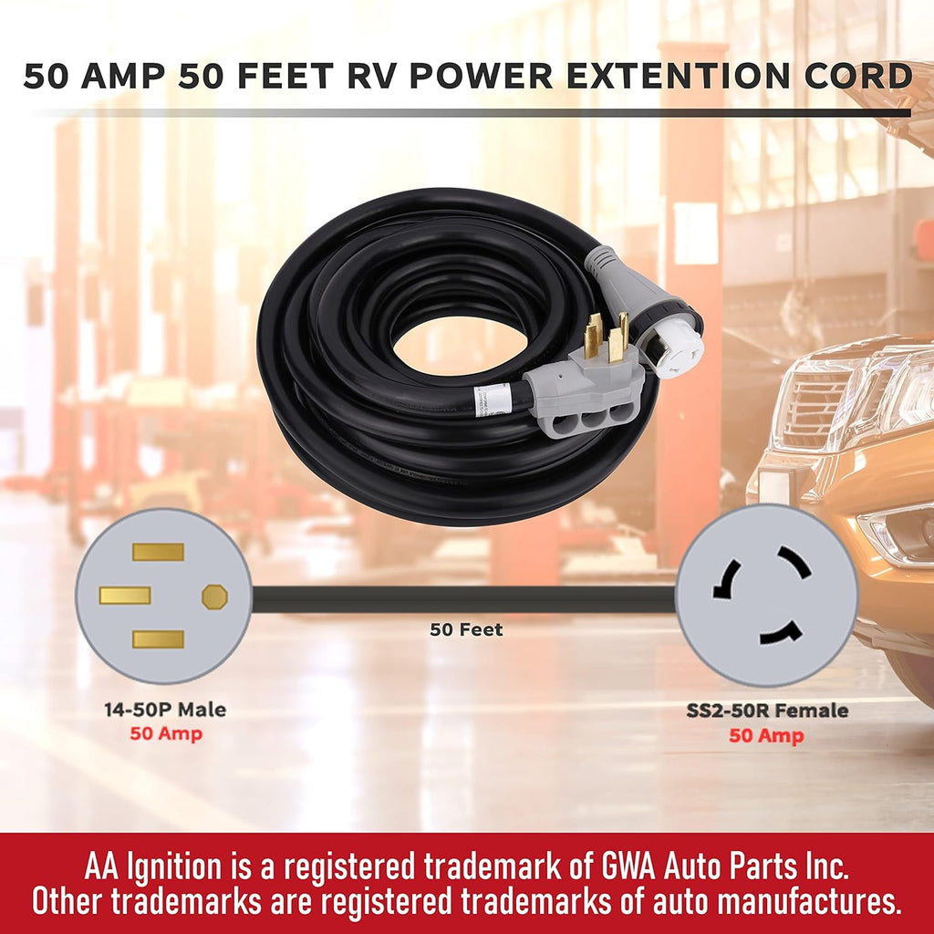50 Amp 50 Feet RV Power Extension Cord with Molded Connector and Twist Lock F630