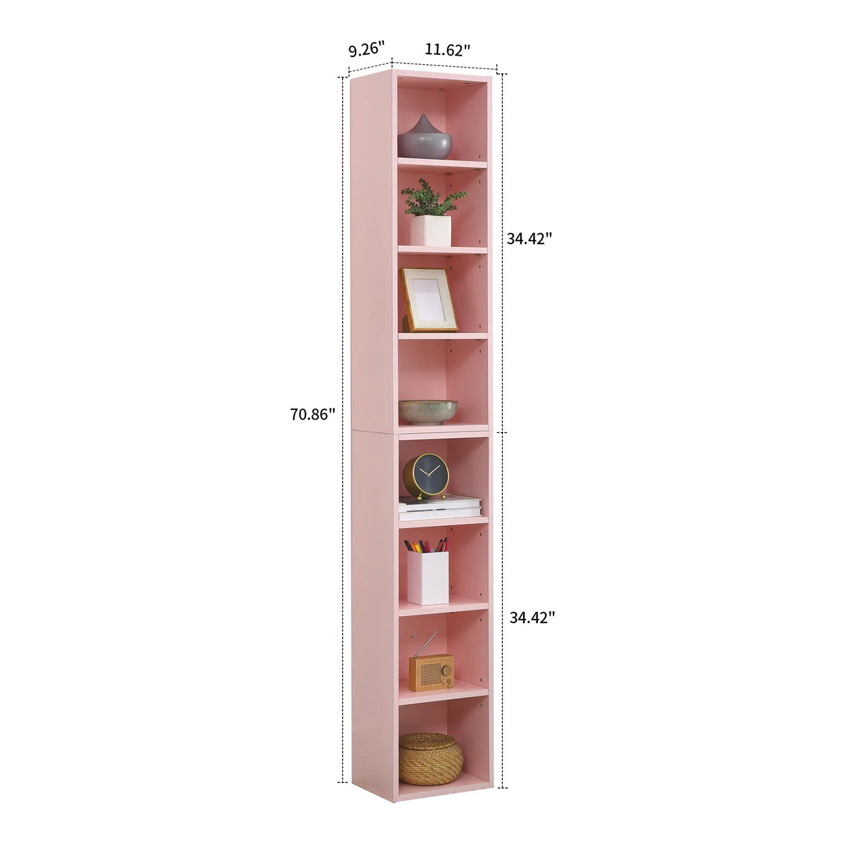 Pink 8-tier Wooden Bookshelf with Adjustable Shelves Q785626