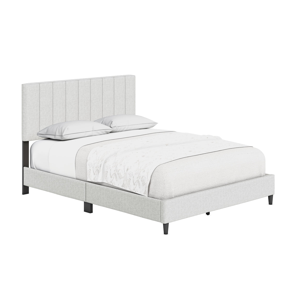 Off White Linen King Platform Bed Frame with Upholstered Headboard Z1301