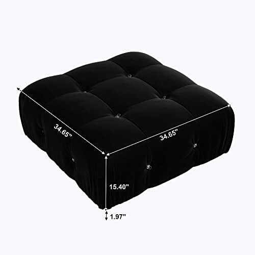Black Velvet L-Shaped Sectional Sofa with Reversible Chaise Ottoman W68238
