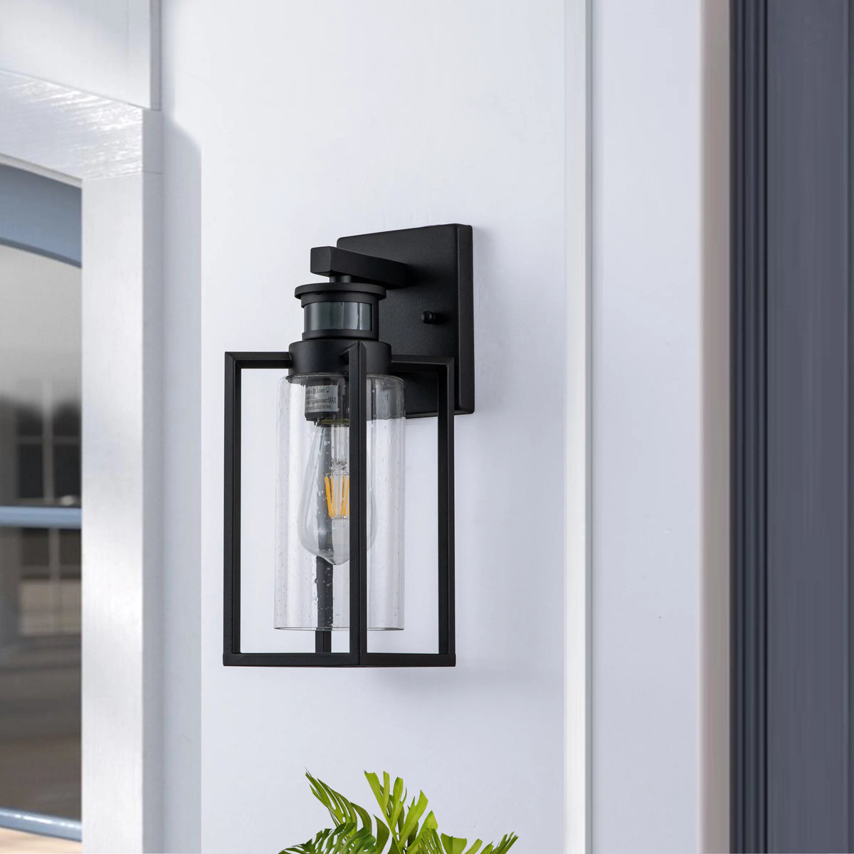 1-Light Matte Black Motion Sensor Wall Lantern V911927