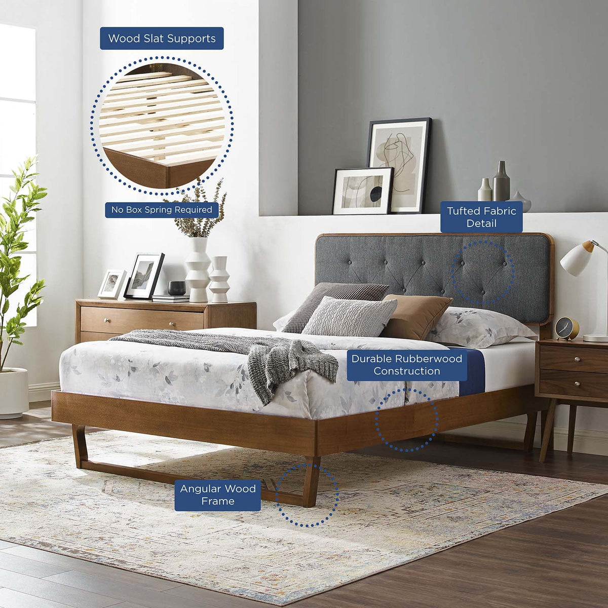 Twin Size Wood Platform Bed Frame V9462