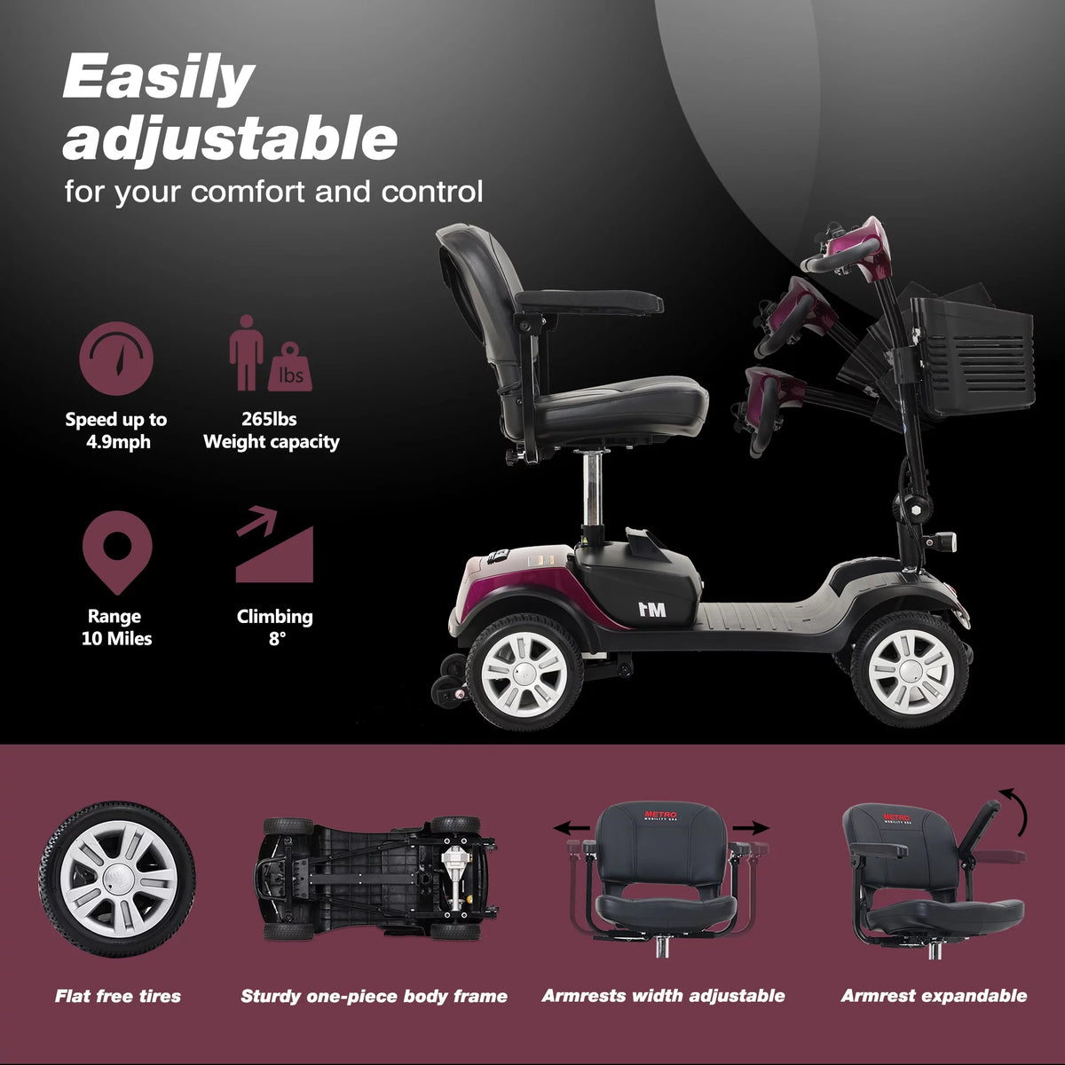 4 Wheels Compact Folding Mobility Scooter with Swivel Seat O206580