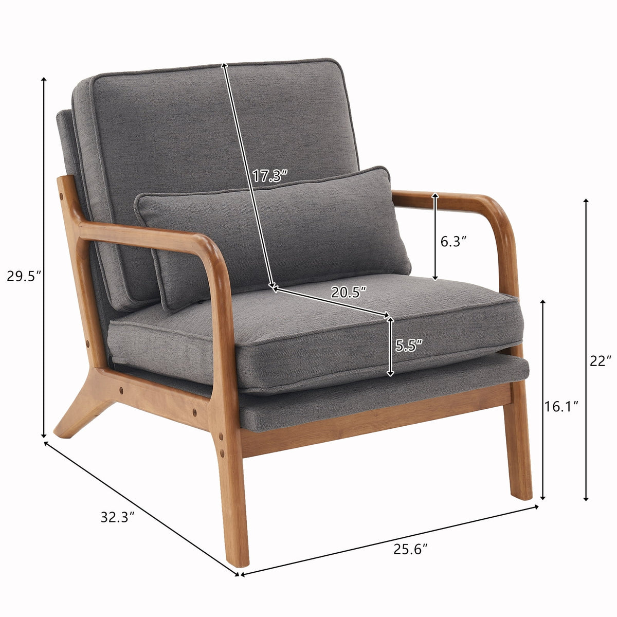 Fabric Single Sofa with Wood Legs (Gray) Q281