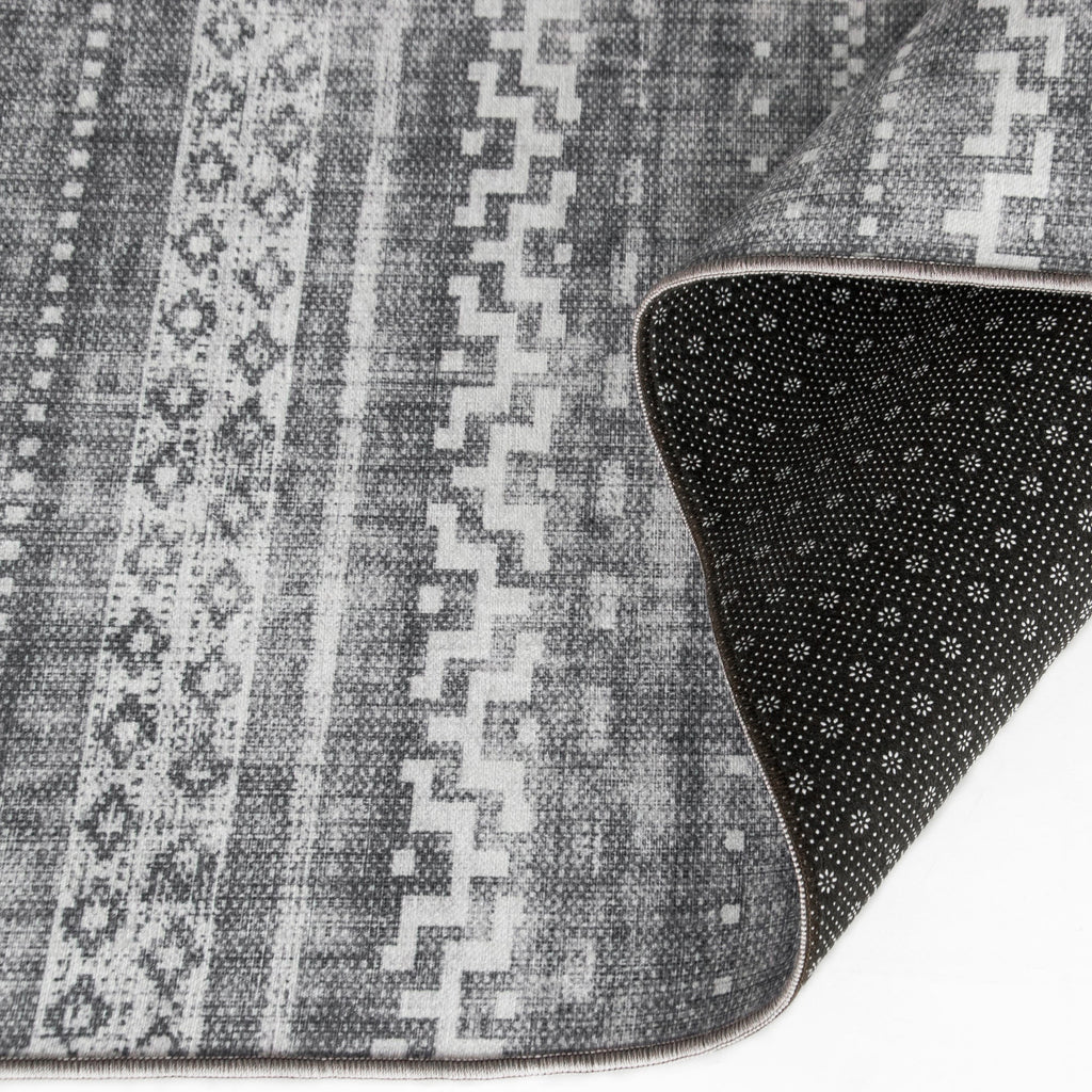 Machine Washable Printed Moroccan Stripe Gray Recycled Fiber Area Rug G686786