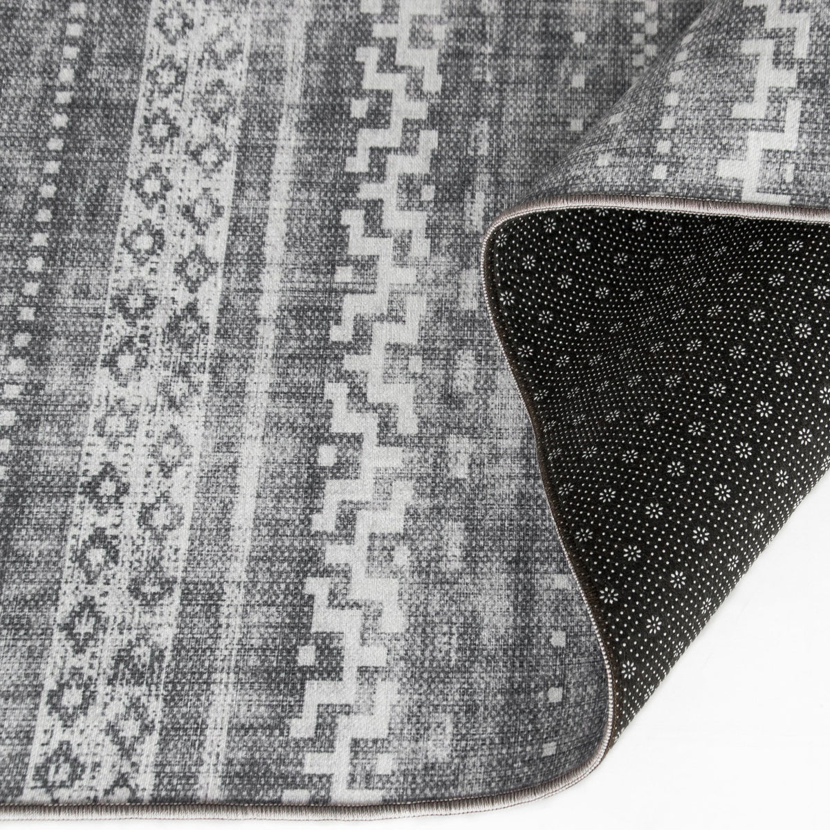 Machine Washable Printed Moroccan Stripe Gray Recycled Fiber Area Rug G686786