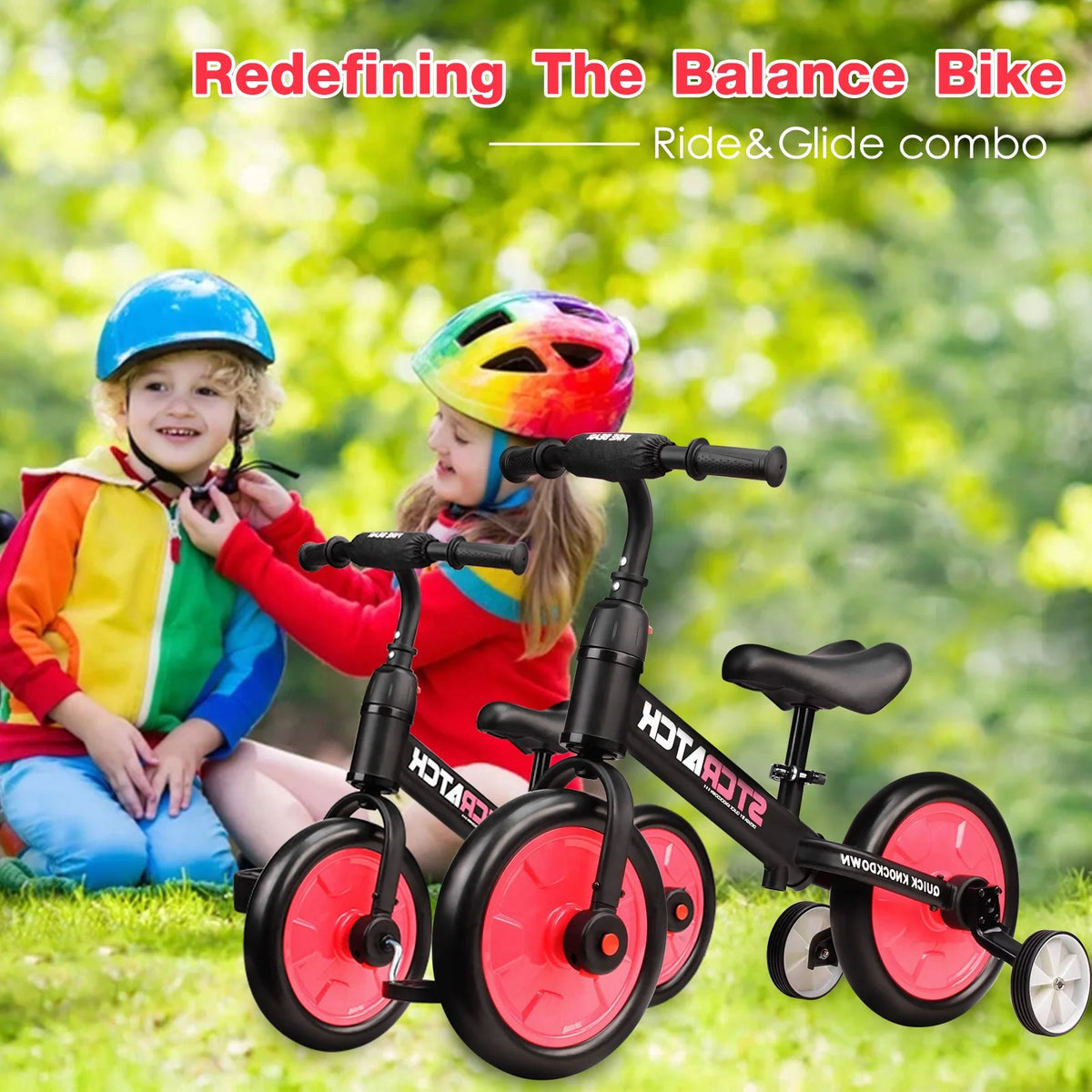 4 in 1 Toddlers Balance Bike with Pedals and Training Wheels E28145