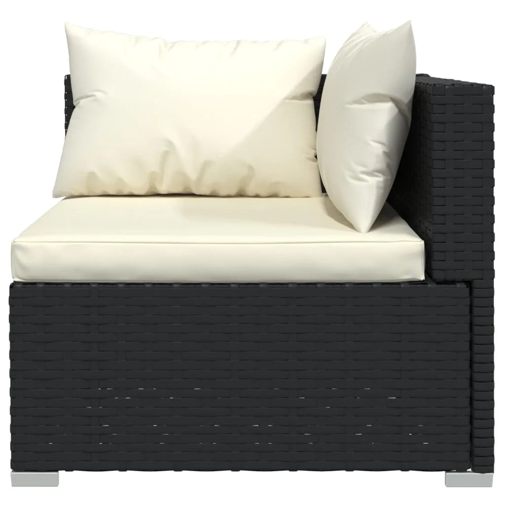 9 Piece Patio Set with Cushions Black Poly Rattan H91015