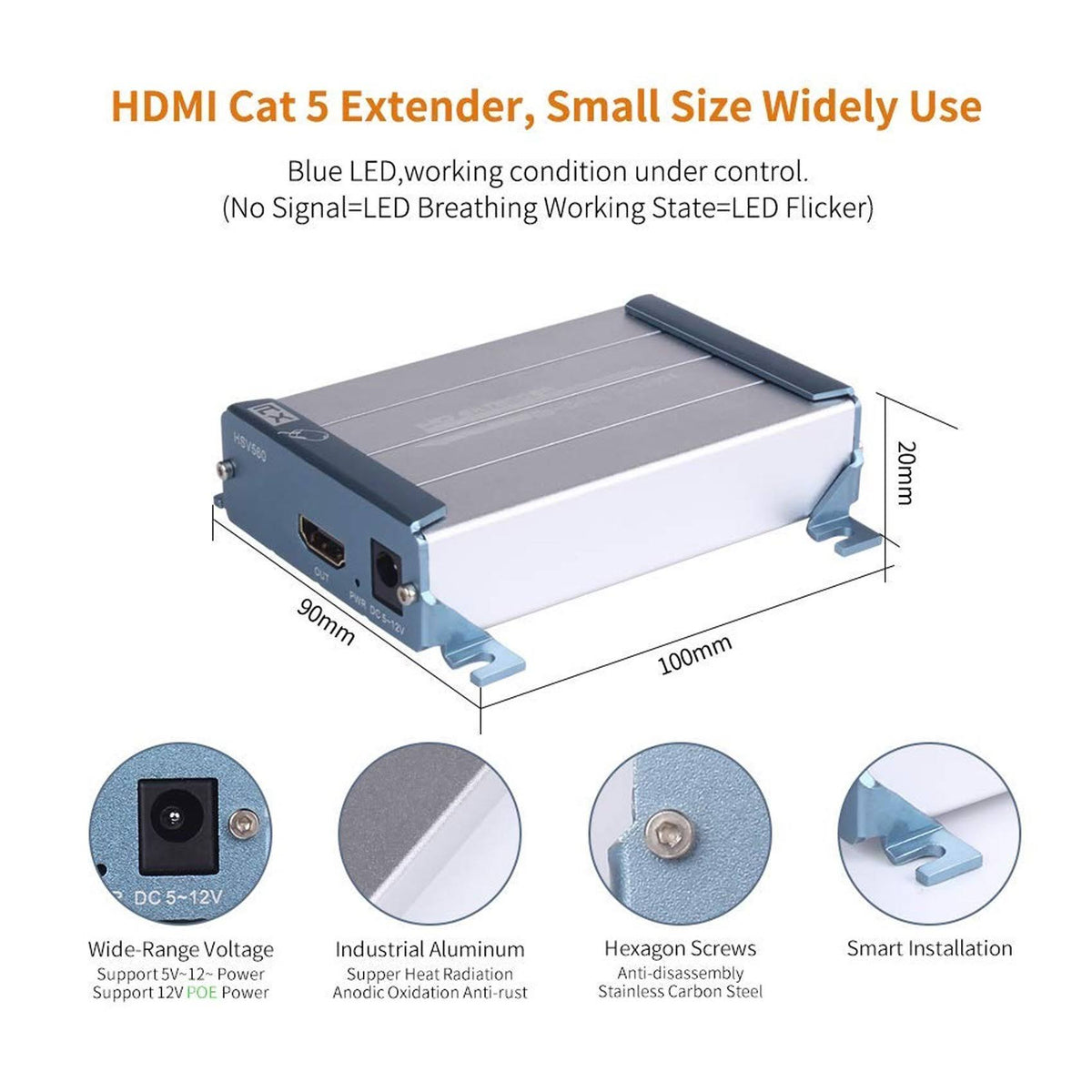 HDMI KVM USB Extender with PoE, 80m 262ft HDMI RJ45 Transmitter and Receiver Adapter by Cat5 Cat6 Ethernet LAN Cable B745