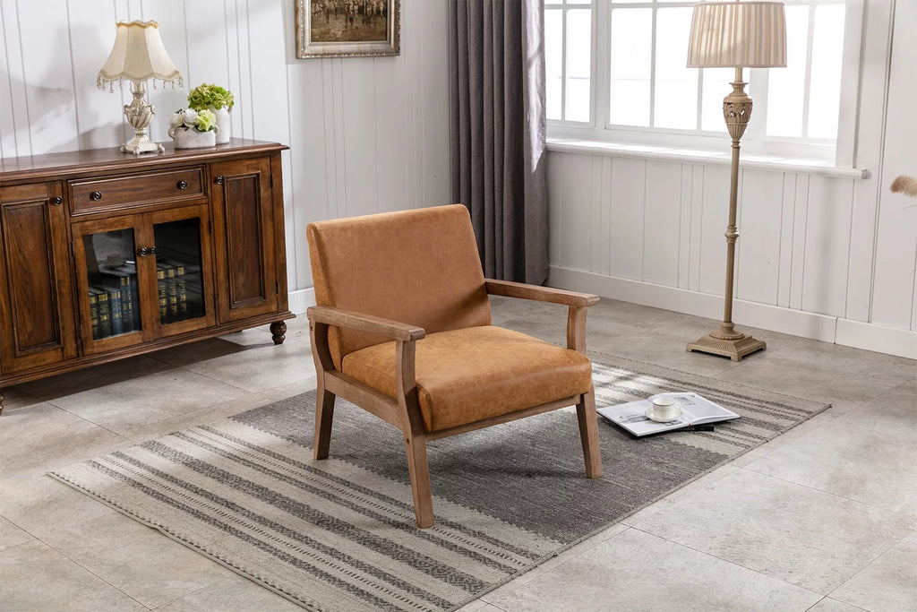 Tan Faux Leather Wooden Accent Chair R792