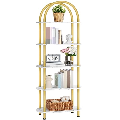 5 Tier Arched Wooden Bookshelf Metal Frame C122668