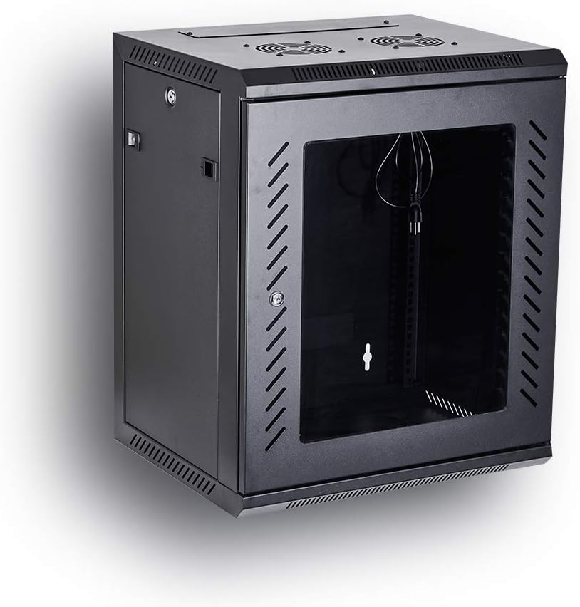 Wall Mount Rack Server Cabinet 19-Inch Network Enclosure with Locking Glass Door 16-Inches Deep O814984