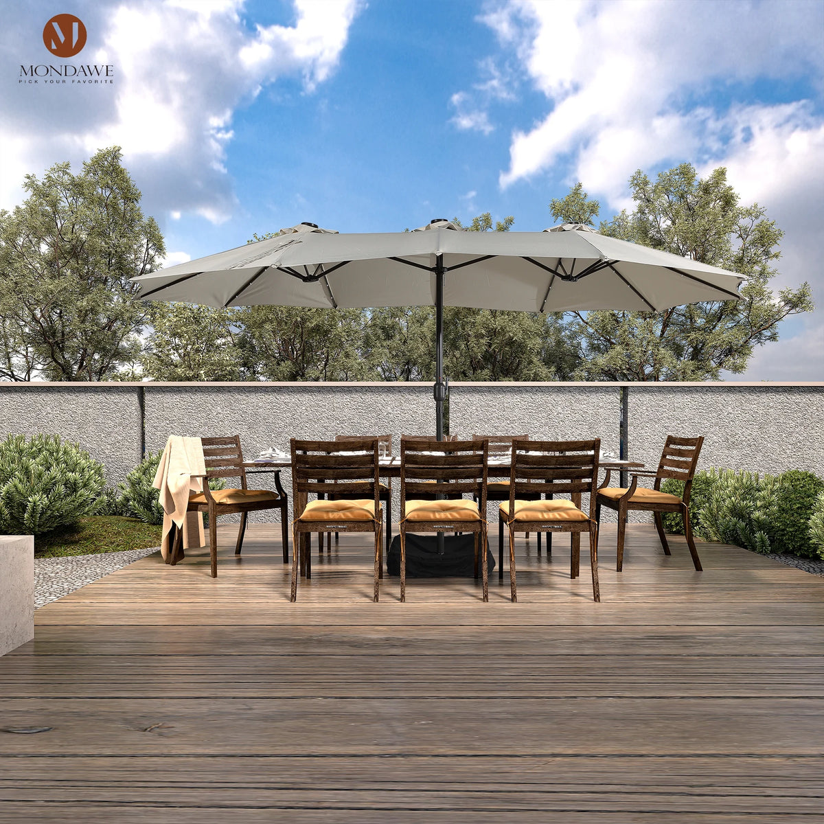 15ft Large Patio Umbrella with 36 LED Lights, Base Included X639