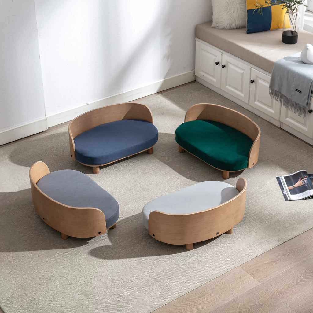 Scandinavian Style Elevated Dog Bed Pet Sofa with Solid Wood Legs and Velvet Cushion A948100