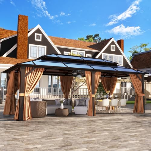 12'x16' Hardtop Aluminum Gazebo with Curtains and Netting R8558