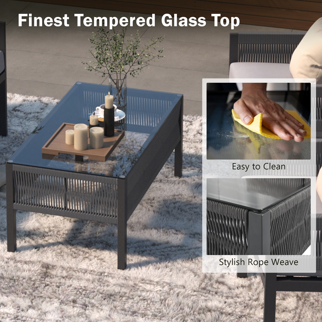 4PCS Outdoor Woven Rope Patio Furniture Set with Tempered Glass Tabletop A602