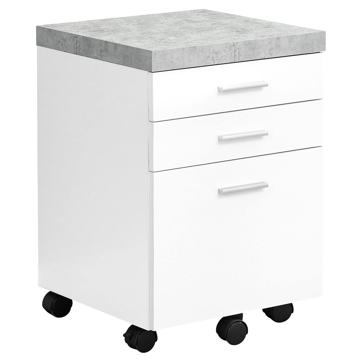3 Drawer File Cabinet on Castor in White and Gray Cement N59917