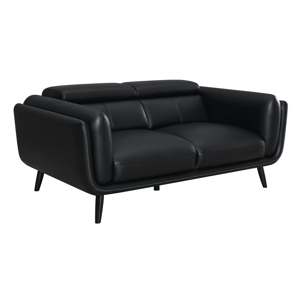 Black Faux Leather Loveseat V8731