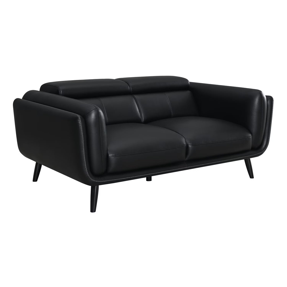 Black Faux Leather Loveseat V8731