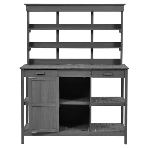 66" Wooden Potting Bench with Drawers Cabinet and Shelves K814