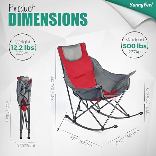 Oversized Padded Rocking Camping Chair with Side Pocket N371954