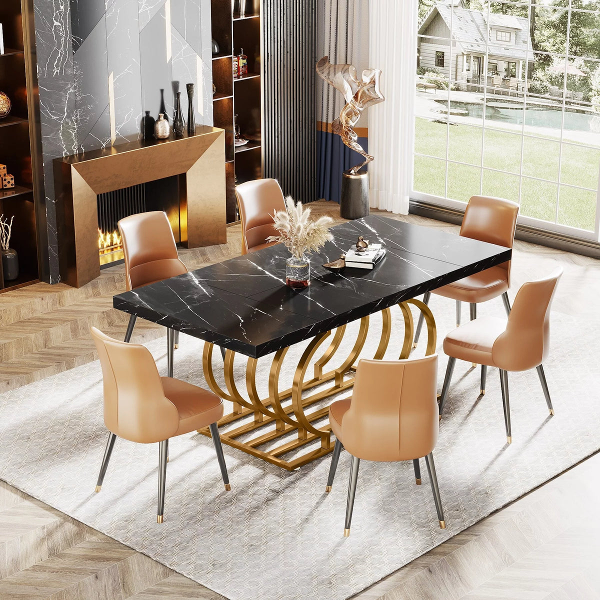 63" Faux Marble Wood Dining Table U974