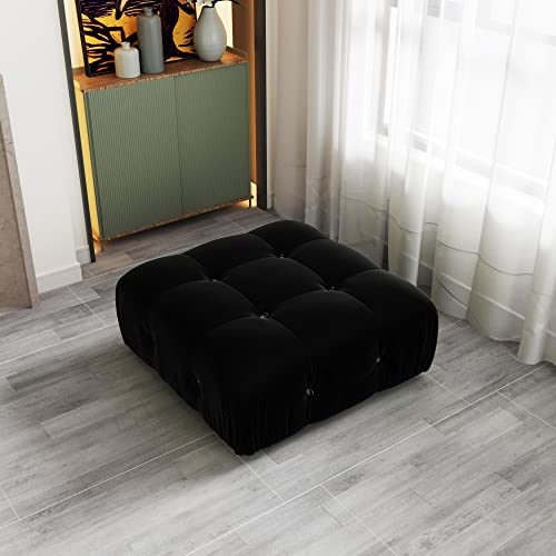Black Velvet L-Shaped Sectional Sofa with Reversible Chaise Ottoman W68238