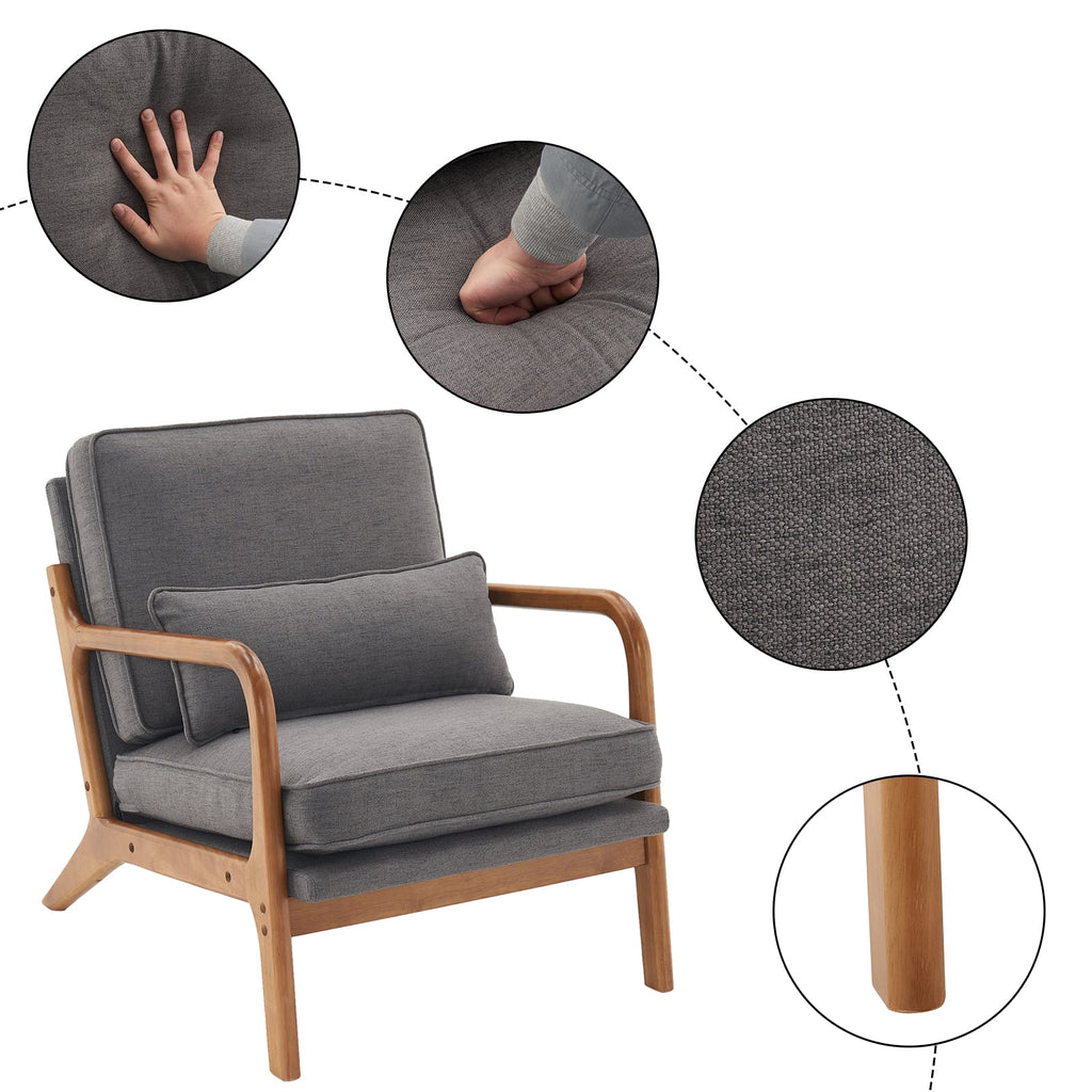 Fabric Single Sofa with Wood Legs (Gray) Q281