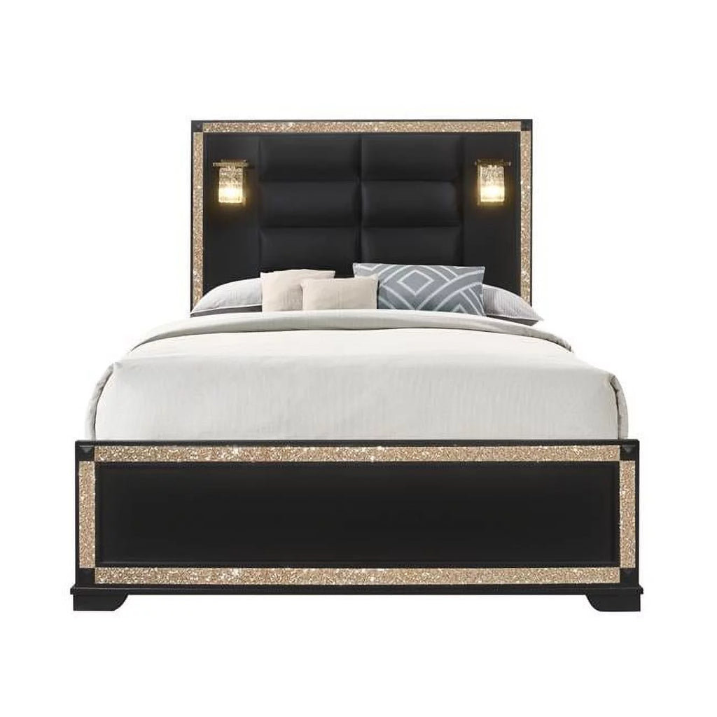 Queen Bed in Black/Gold Finish Z887
