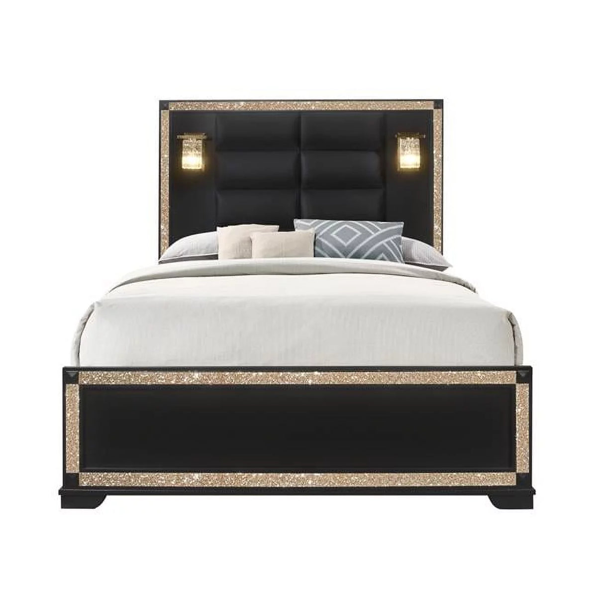 Queen Bed in Black/Gold Finish Z887