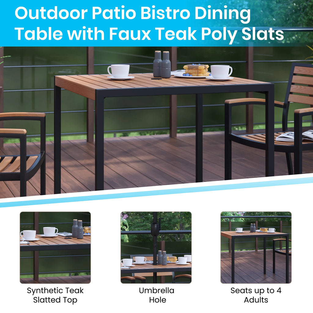 3-Piece Metal Aluminum Teak Patio Table and Chair Set C783783
