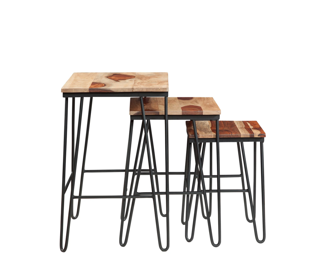 Sheesham Wood Nesting Tables with Iron Base Y34814