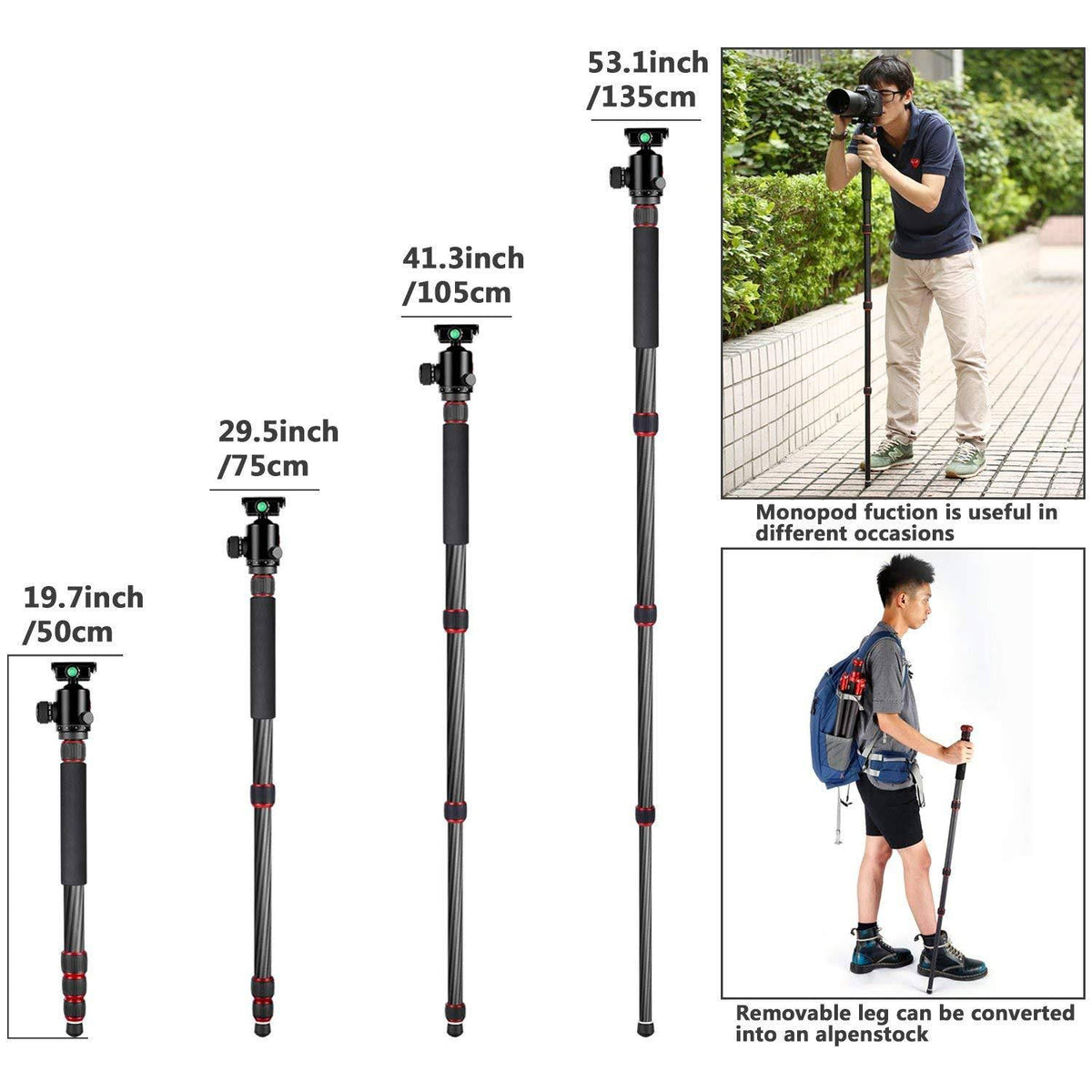 Carbon Fiber 67x22/170cm Tripod Monopod with 360 Degree Ball Head I1880
