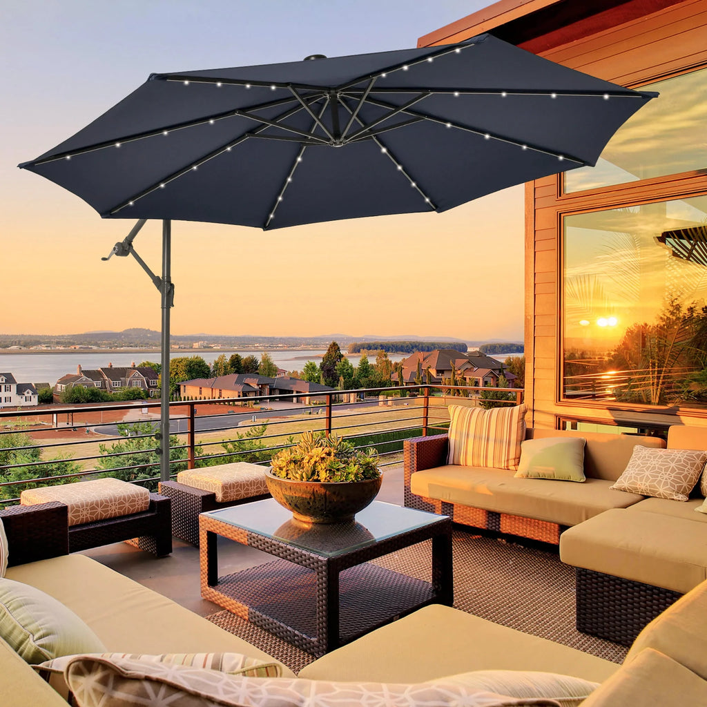 10FT Hanging Offset Umbrella with 32 LED Lights G121920