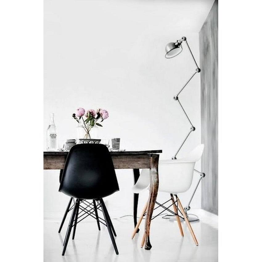 Set of 4 Dark Black Molded Plastic Armless Dining Chair with Wood Legs X181