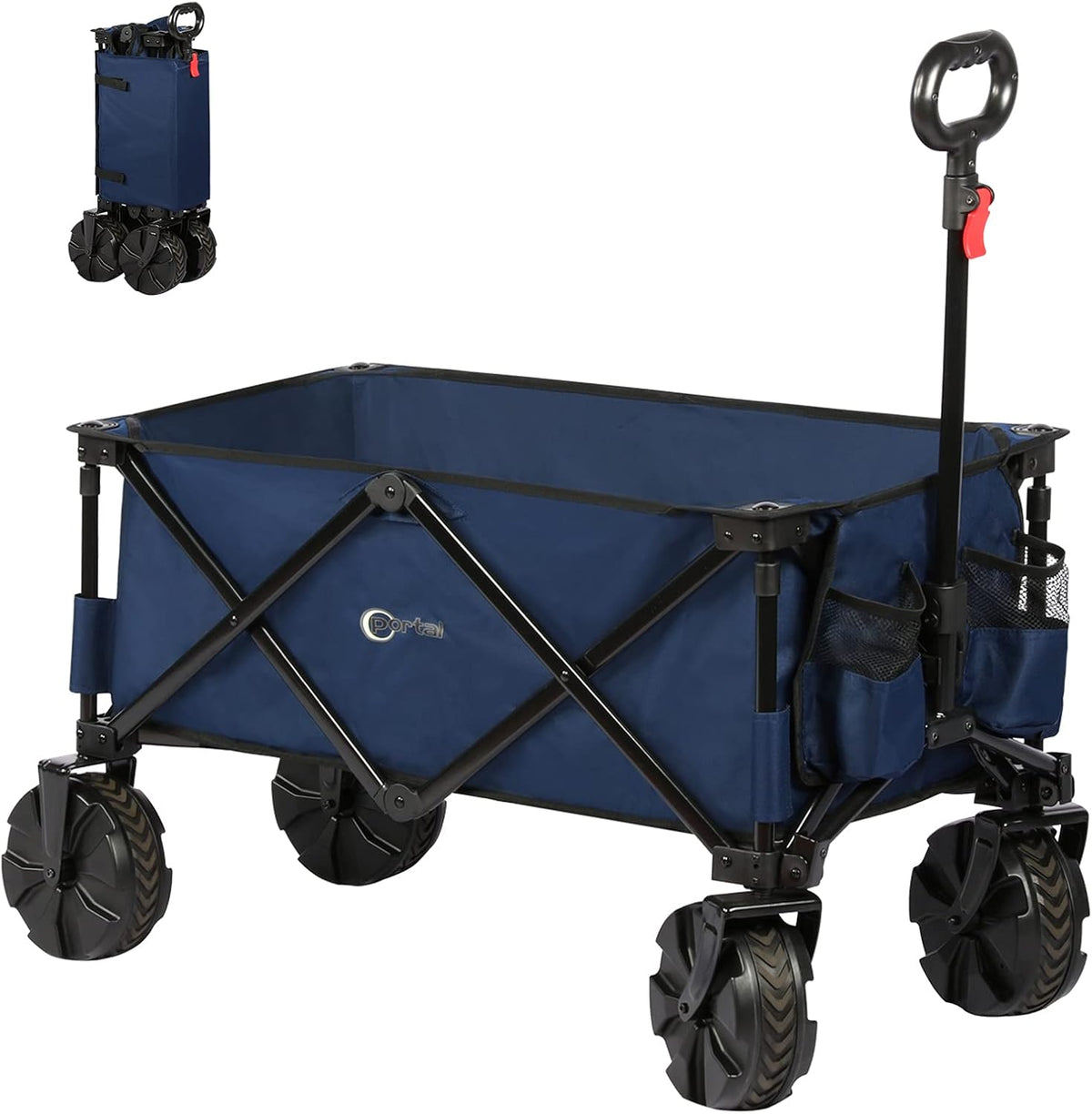 Folding Collapsible Utility Wagon Cart with 8 Wheels, Black R7813