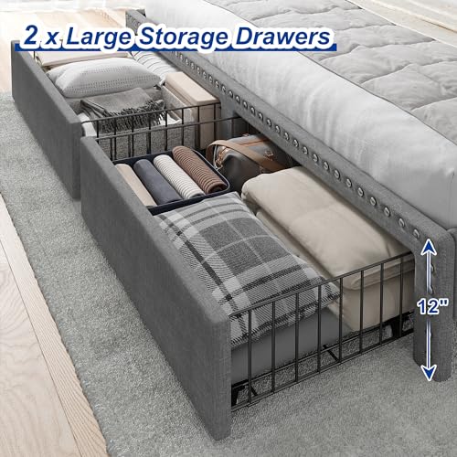 King Size Upholstered Platform Bed Frame with Storage Headboard and Drawers N99718